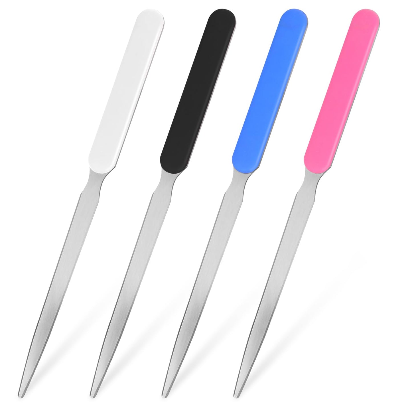 4Pcs Letter Opener Stainless Steel Envelope Openers Lightweight Hand Mail Slitters Metal Letter Knives Humanized Grip Handle Paper Cutting Knives for Office School Home Supplies