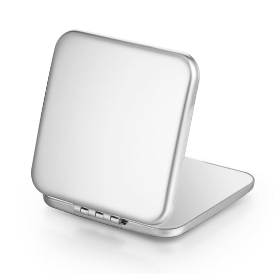 Compact Mirror Travel Makeup Mirror Metal Pocket Cosmetic Mirrors Portable Handheld Beauty Mirror Folding Double-Sided Elegant Vanity Mirror for Men Women Purse(Silver-square)