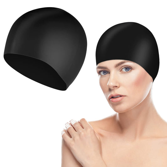 Sibba 1PC Large Swim Cap Swimming for Braids Locs Dreadlocks Dreads Non-Slip Silicone Short Long Hair Pool Swimmers Waterproof Fabric Cloth Bath Shower Hats Adult Men Women Keep Hairstyle (black)