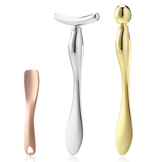 Sibba Face Roller 3 PCS Facial Skin Massager Sculpting Lifting Massage Eye Cream Applicator Contouring Shape Device Lift Wand Stick Scraping Skincare Beauty Reduce Puffiness(Multi-color)