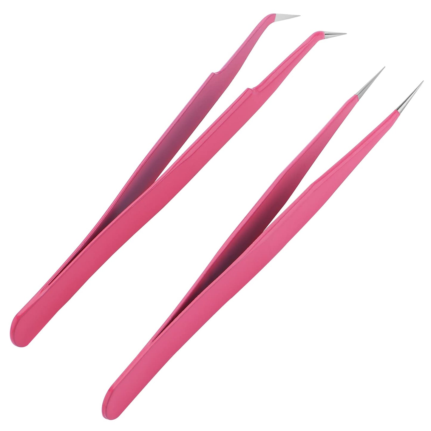 Sibba Eyelash Tweezers 2 Pcs Stainless Straight and Curved Tips Precision Volume Isolation Clip False Lash Extensions Cleaner Applicator Tool Set Pink