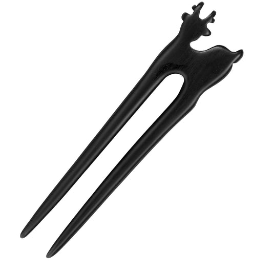 Cat Hairpin U-shaped Wooden Hair Sticks Handmade Hair Sticks Hair Accessories Wooden 2 Pointed Vintage Hair Accessories for Wedding French Hairpin Wooden Hair (Black-fawn Brown)