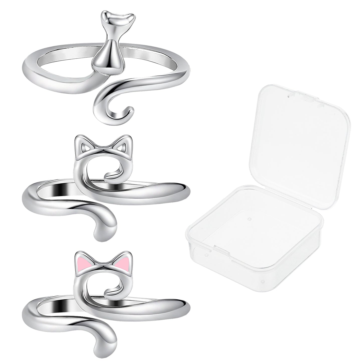 3 Pcs Adjustable Crochet Rings Knitting Yarn Guide Holder Cute Cat Tension Ring Wide Open Finger Loop Hook Knit Thimble Braided Accessories for DIY Craft Scarf Sweater Handicrafts