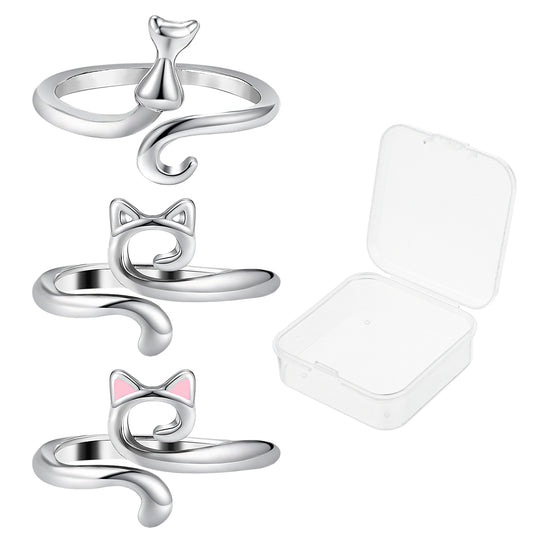 3 Pcs Adjustable Crochet Rings Knitting Yarn Guide Holder Cute Cat Tension Ring Wide Open Finger Loop Hook Knit Thimble Braided Accessories for DIY Craft Scarf Sweater Handicrafts