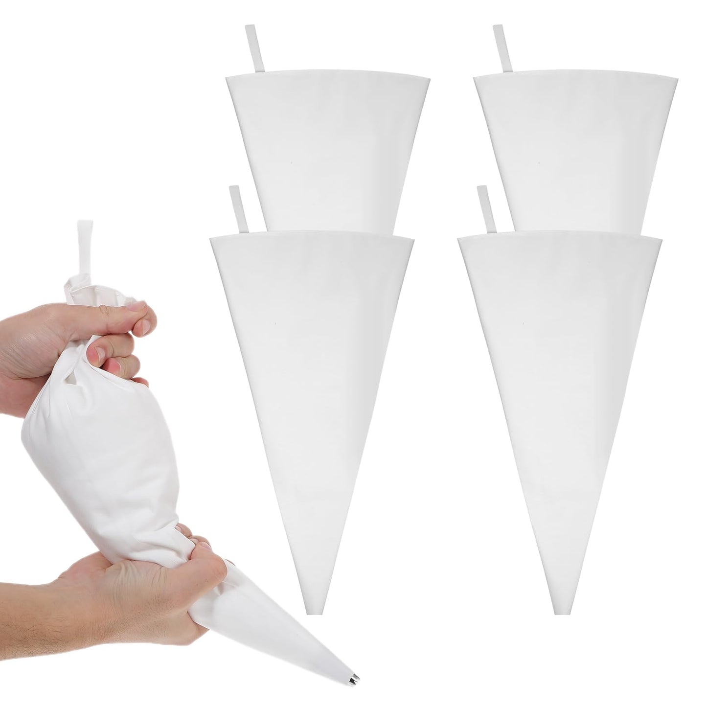 Wanmu 4Pcs Reusable Pastry Piping Bags, Canvas Cake Decorating Bags, White Cloth Frosting Bags, Icing Piping Bags, Cake Decorating Bags Icing Frosting Bags, 16" White Hangable Piping Bags