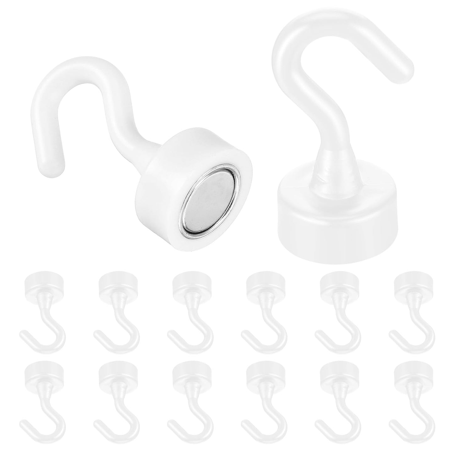 Wanmu Pack of 12 Magnetic Hooks, Extra Strong Magnetic Hooks, Hook Magnets, Punch-Free Magnetic Hooks for Camping, Lockers, Workshop Equipment, Coat Hooks (White)