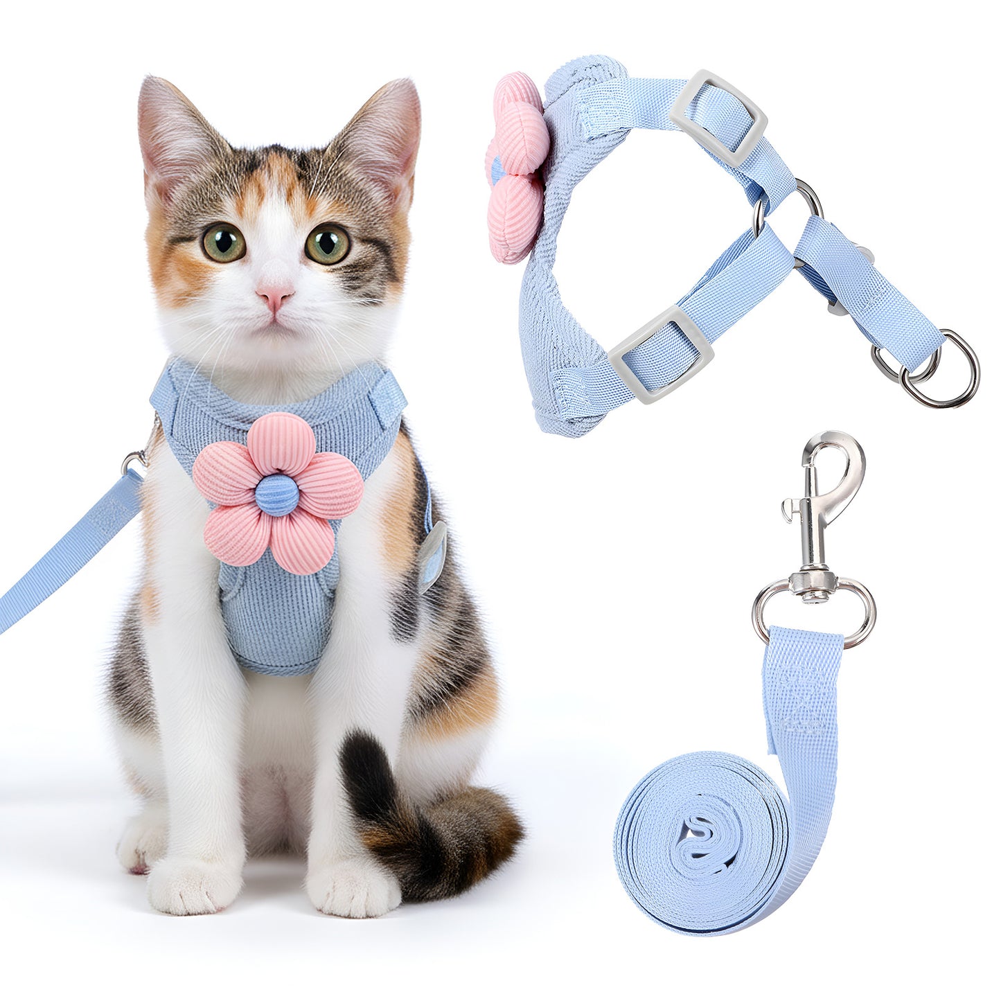 Hadnves Cat Harness and Leash Set, Escape Proof Safe Kitten Vest Harnesses Adjustable Comfy Breathable Soft Mesh Step-in Jacket with Flower for Small Pet Kitty Puppy Dogs Bunny Walking