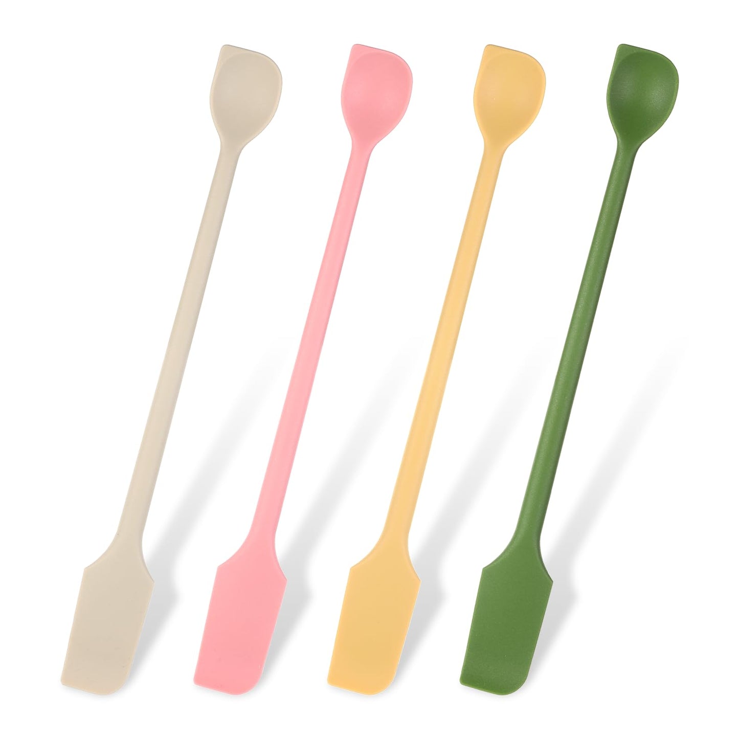 YBEATY 4 Pcs Stirring Long Spoon Long Dual-end Silicone Spatula Makeup Scraper Reusable Lotion Spatula for Kitchen Jam Scooping Mixing Beauty Jar Dual Sided