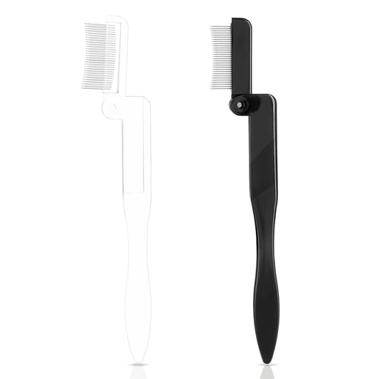 Sibba Folding Eyelash Comb 2 PCS Metal Teeth Eyelashes Separator Curler Steel Eyebrow Mascara Brush Lash Comb Cosmetic Brushes Makeup Grooming Tools(Black & Transparent)