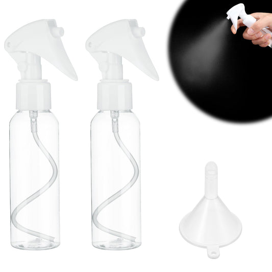 2Pcs Small Spray Bottle Clear Empty Bottle Set Mini Plastic Fine Mist Bottle Refillable Liquid Containers with Funnel Reusable Travel Size Spray Bottle for Home Office Hair Plant Cleaning Skin Care