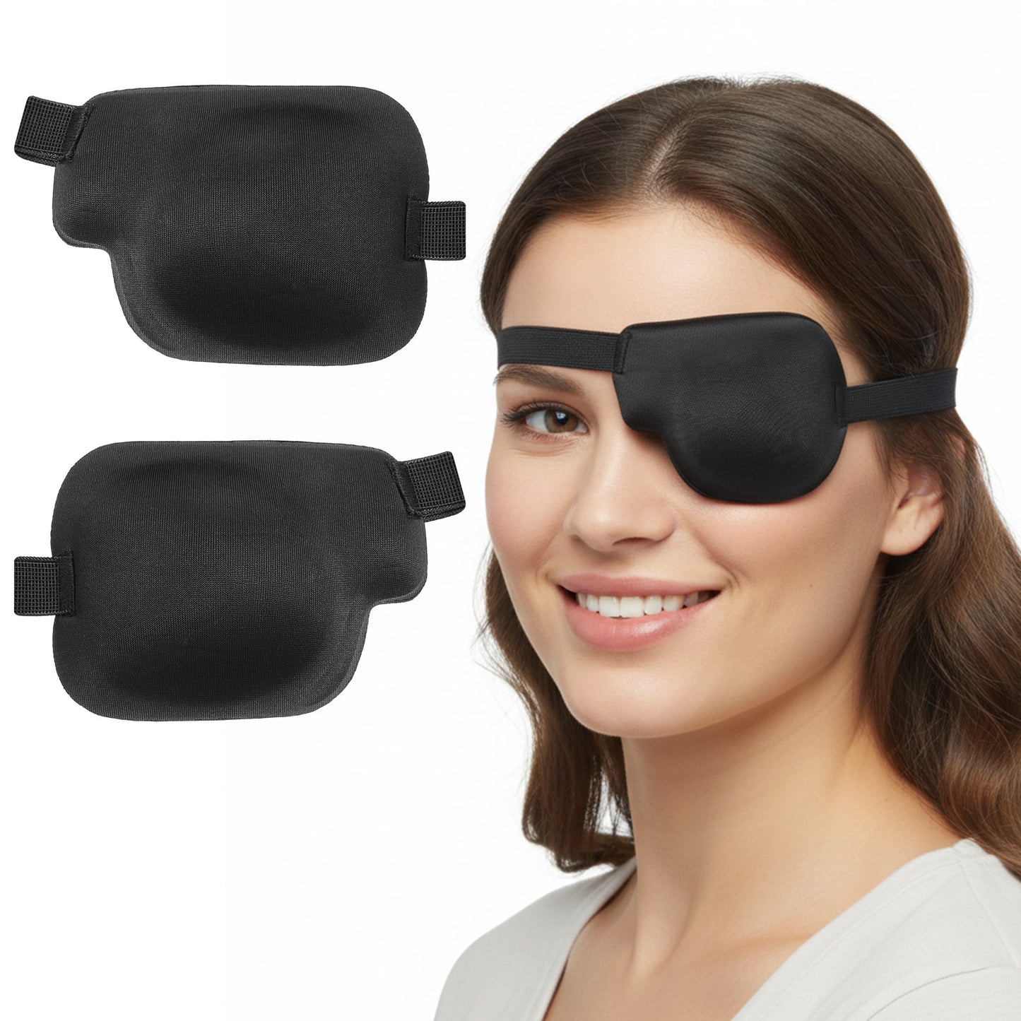 FNANJWQ 2Pcs Eye Patches for Adults, Medical Eyepatch for Lazy Eye, Adjustable Eyepatch Parche para Ojo for Left Right Eyes After Surgery, Amblyopia Strabismus, Black