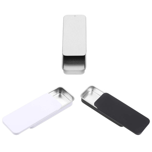 3Pcs Metal Box Containers Matte Mini Slide Top Boxes Rectangular Empty Hinged Container Portable Small Home Storage Organizer Kit for Candies Jewelry Pills Crafts Drawing Pins Survival