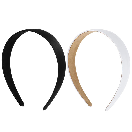 Dimeho 2 Pcs Satin Hairbands Motique Accessories Solid Wide Padding Headband No Teeth Thick Simple Hair Hoop Styling Seamless Lightweight Hair Accessories for Women Teen Girls(Black+White)