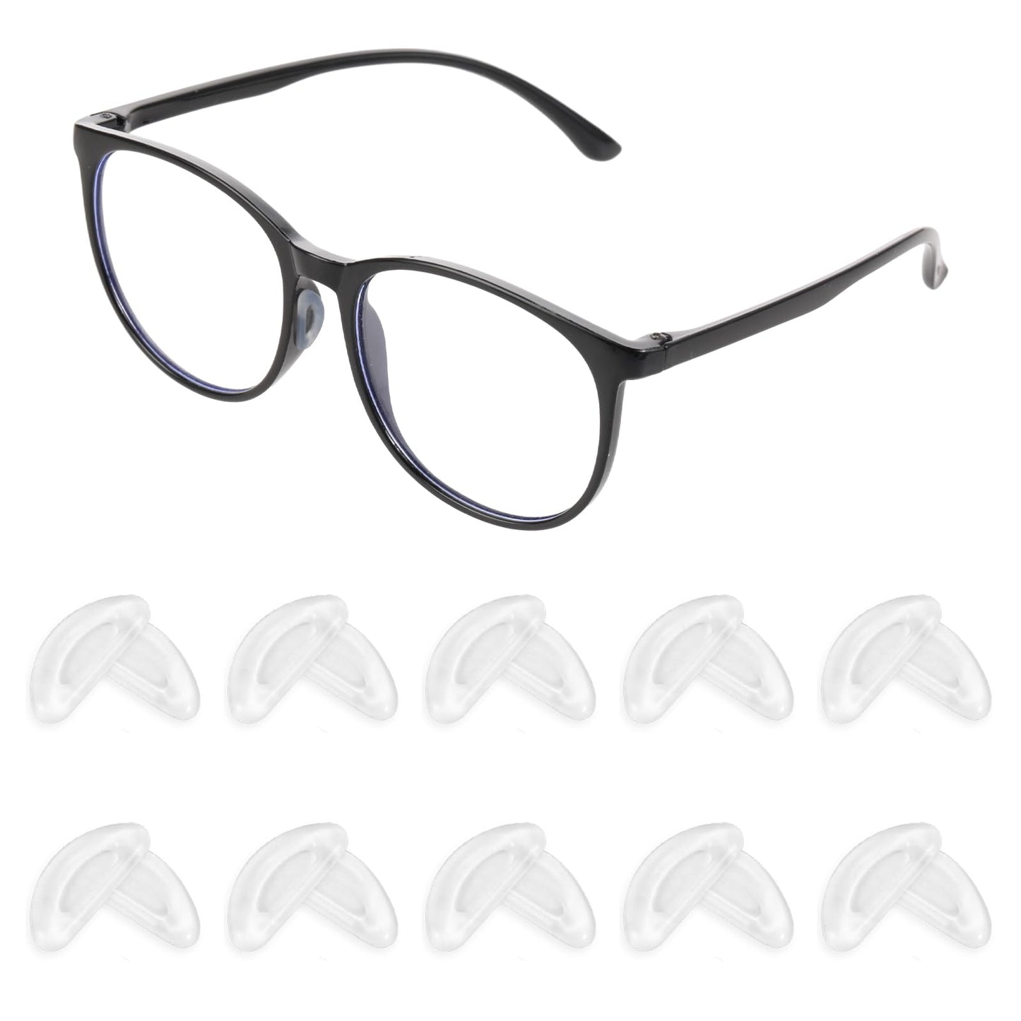 Sibba Eyeglass Nose Pads 10 Pairs Soft Silicone Sticky Glasses Grips Anti Slip Eyewear Hooks Retainers Stoppers Temple Tips Soft Sleeve Cushions for Sunglasses Spectacle (Clear)