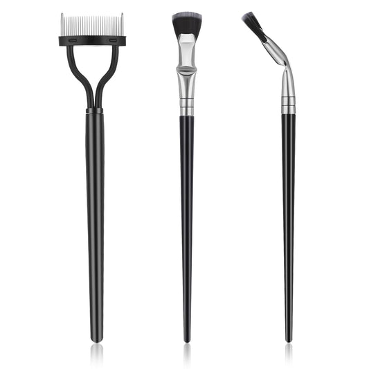 3PCS Mascara Fan Brush Eyelash Comb Eyebrow Brush Set Folding Angle Scalloped Lash Brushes Eyelash Separator Makeup Cosmetic Tools for Upper Lower Eye Lash Natural Lifted