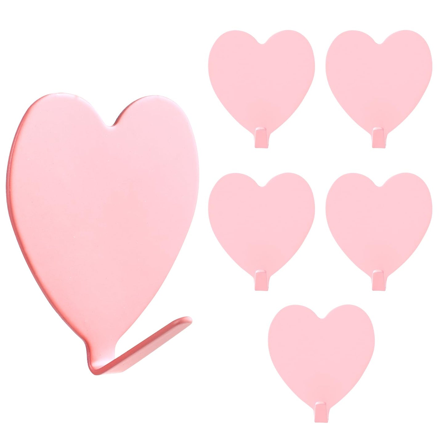 COMNICO 6 Pack Heart Shaped Adhesive Hooks Decorative Hanging Wall Hook Stainless Steel Sticky Hangers Cute Heavy Duty Hooks Without Nails for Keys Towel Home Kitchen Bathroom Office Classroom