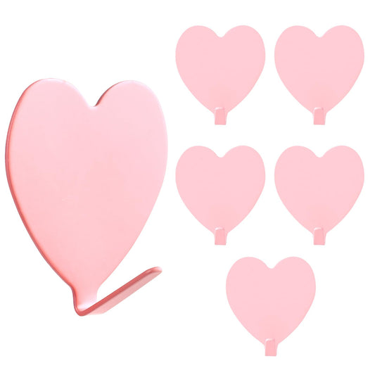 COMNICO 6 Pack Heart Shaped Adhesive Hooks Decorative Hanging Wall Hook Stainless Steel Sticky Hangers Cute Heavy Duty Hooks Without Nails for Keys Towel Home Kitchen Bathroom Office Classroom