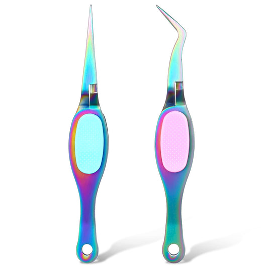 Wanmu 2Pcs Craft Tweezers for Crafting, Stainless Steel Precision Long Tweezers with Needle Nose, Reverse Curved Tweezers for Crafts, Nail Art, Jewelry DIY