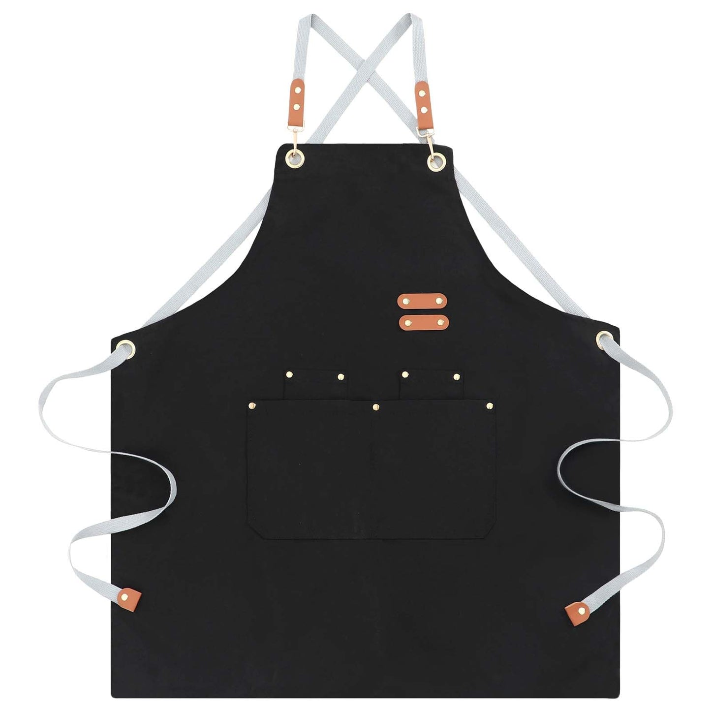 COMNICO Chef Aprons for Men Women Cotton Canvas Heavy Duty Work Apron Cross Back Adjustable Straps Repellent Cooking Aprons with Large Pockets (Black)