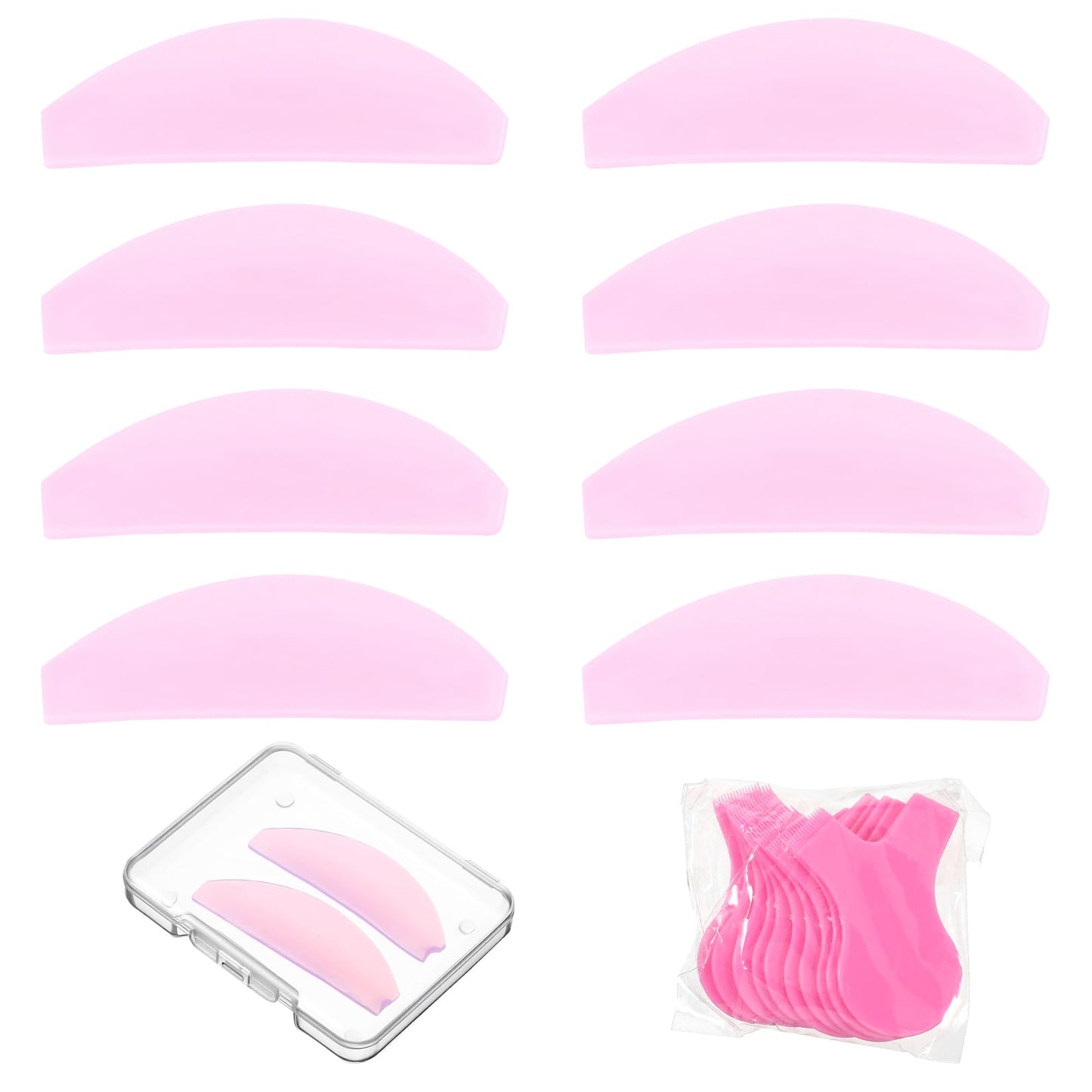 8Pcs Lash Lift Shields Flat, 1mm Thin Korean Lash Lift Pads for Eyelash Straightening and Lifting Super Sticky Glueless Reusable Silicone Lashes Rod with 10 Combs for Eyelash Perm Lamination Salon Use