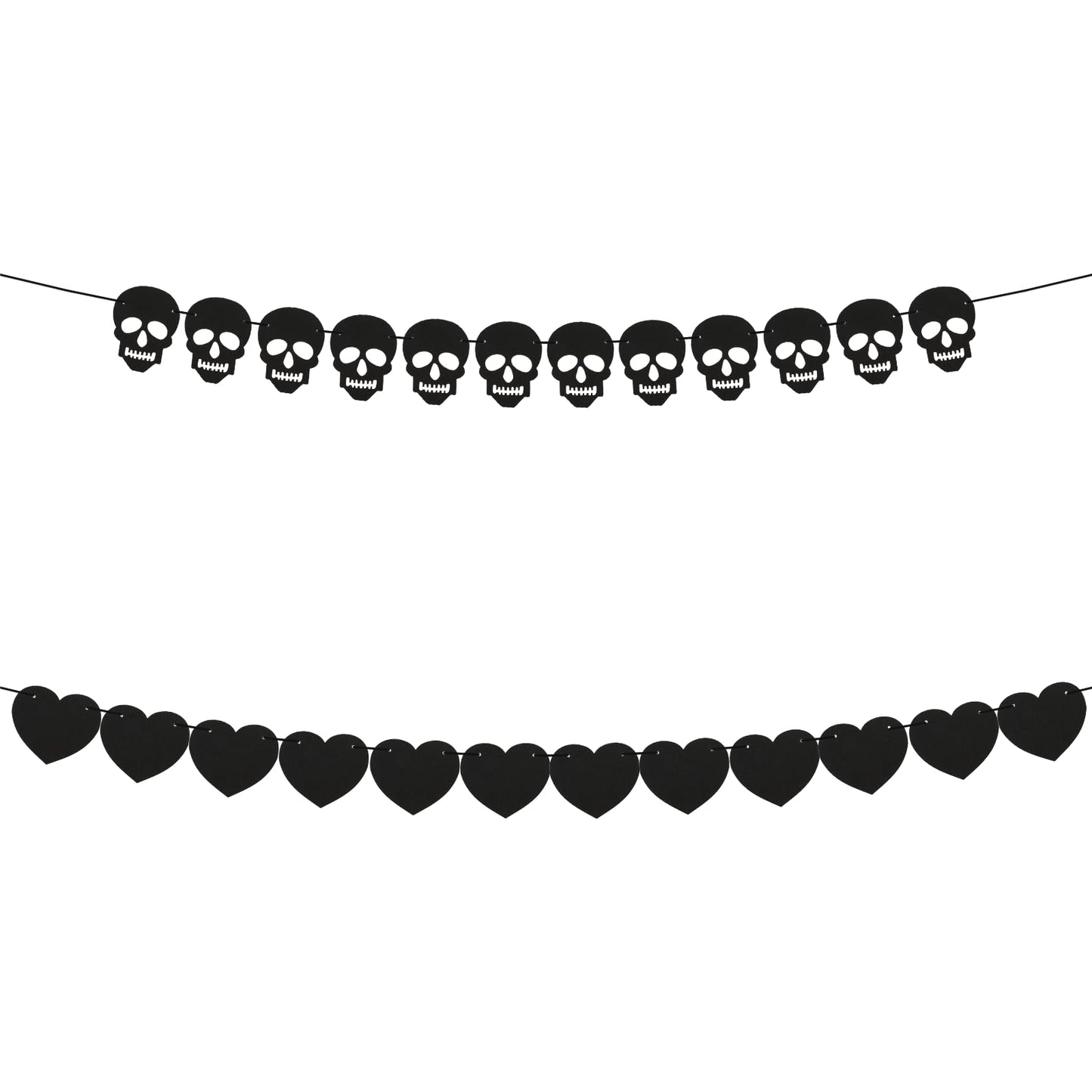 2 Set Gothic Garland Banner Black Heart Skull Felt Decor for Birthday Halloween Goth Wedding DIY Home Bachelorette Party Farewell Shower Decorations Indoor Outdoor