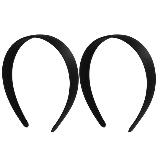 Dimeho 2 Pcs Satin Hairbands Motique Accessories Solid Wide Padding Headband No Teeth Thick Simple Hair Hoop Styling Seamless Lightweight Hair Accessories for Women Teen Girls(Black)
