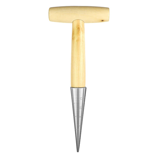 Sibba Hand Dibber Dibber with 5 Inch Measurements Seed Dibber Garden Tool Weeds Planter Dispenser Hole Digger Small Shovel Lawn Care Stainless Steel Wooden Handle Grips for Sowing Transplanting