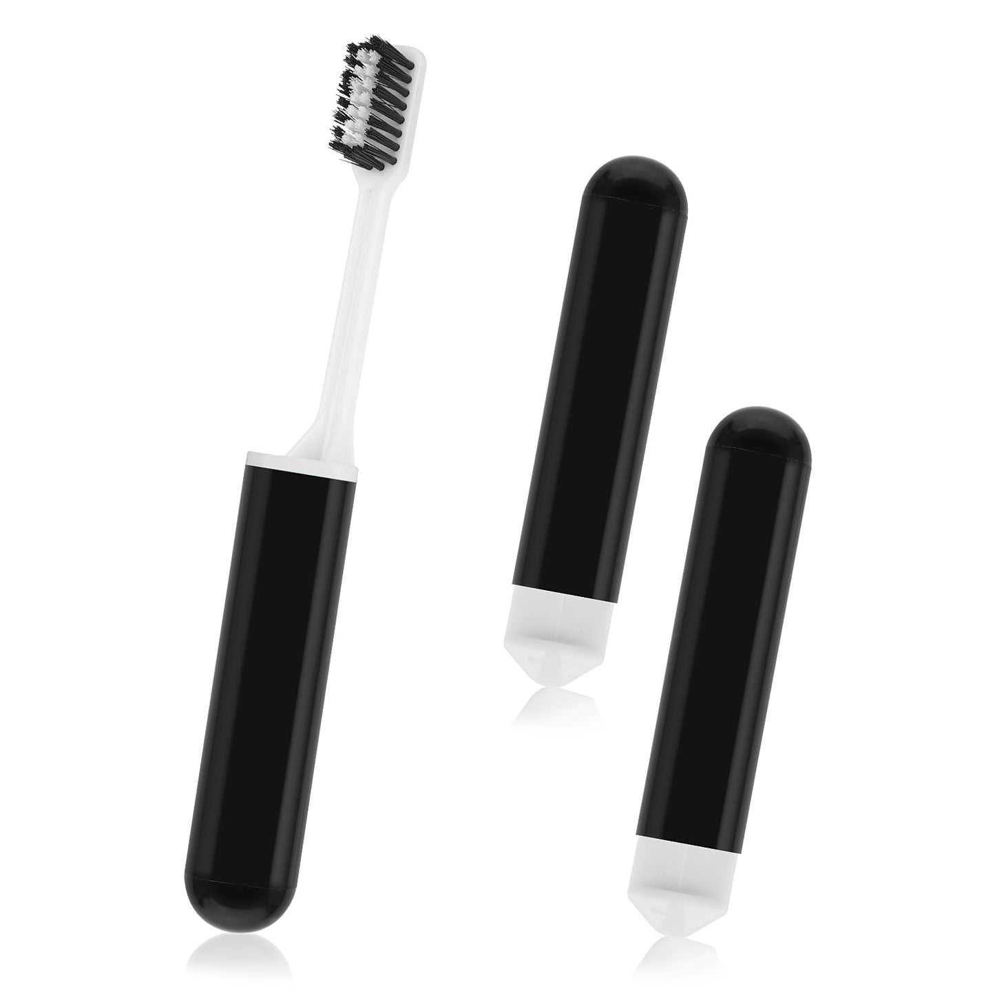 Sibba Travel Toothbrushes Cover Case Holders Kit Soft Bristles Tooth Brushes Mini Size Portable Small Folding Pack Supplies Tiny Set Compact Wrapped in Pocket Camping Traveling for Child Adult (Black)