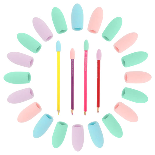 Sibba Erasers Pencil Top Caps 20 PCS Remove and Replace Topper Writing Standard Pen Hats Teacher Classroom School Small Multicolor Rubber Homework Correction Skills Office Supplies