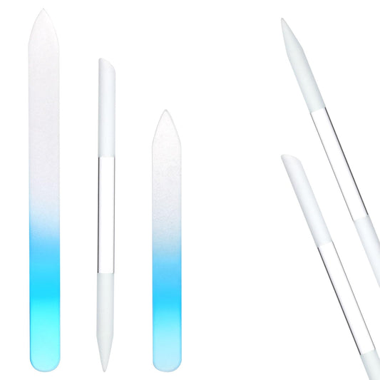 Sibba Glass Nail File Nail Buffer Set 3 Pcs Crystal Double Sided Etched Glass Cuticle Pusher Trimmer Remove Stick Professional Callus Remover Manicure Pedicure Nail Kit Foot Rasp for Women Men Girls
