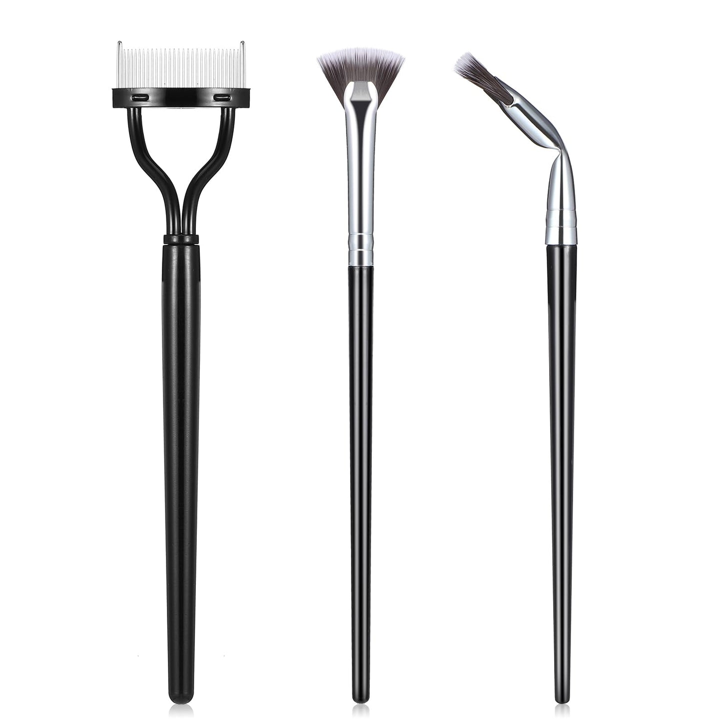 3Pcs Folding Angle Scalloped Lash Brush Angled Fan Shaped Eyebrow Brush Lashes Wand Brush Eyelashes Comb Separator Multifunctional Makeup Tool for Natural Lifted Effects (Black-set)