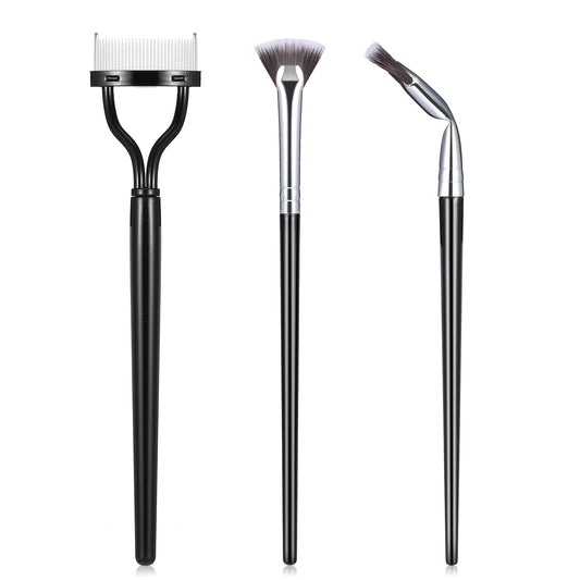 3Pcs Folding Angle Scalloped Lash Brush Angled Fan Shaped Eyebrow Brush Lashes Wand Brush Eyelashes Comb Separator Multifunctional Makeup Tool for Natural Lifted Effects (Black-set)