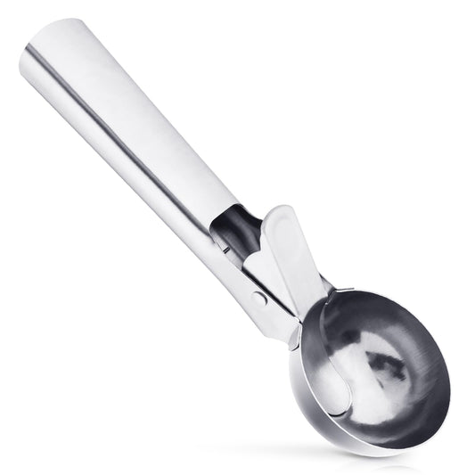 Sibba Ice Cream Scoop Icecream Small Silver Metal Grip Handle with Release Meatball Maker Dough Slide 1 PC Short Spoon Roll Fridge Bar Kitchen Aid Cooking Dining Tool Gadgets
