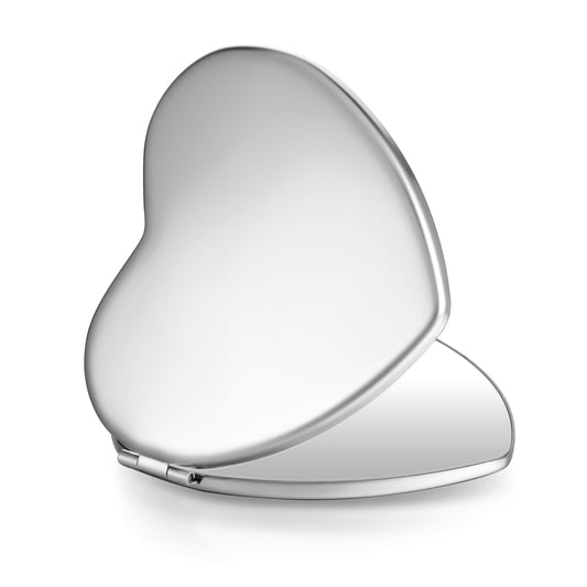 Compact Mirror Travel Makeup Mirror Metal Pocket Cosmetic Mirrors Portable Handheld Beauty Mirror Folding Double-Sided Elegant Vanity Mirror for Men Women Purse(Silver-heart shaped)
