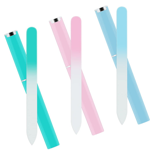 Sibba 3 Pieces Nail File Glass Nail File, Premium Glass Nail File with Case, Multicolor Crystal Nail File, Double-Sided Nail Files for Natural Nails Manicure Tools