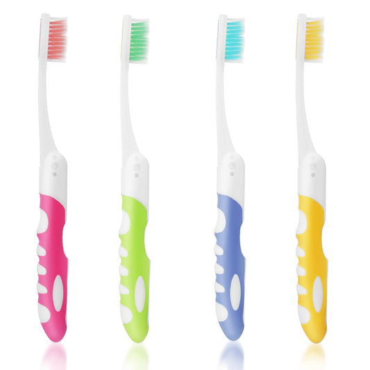 Sibba 4Pcs Travel Folding Toothbrush Portable Soft Bristles Toothbrush with Box for Travel Camping School Home (Multicolor)
