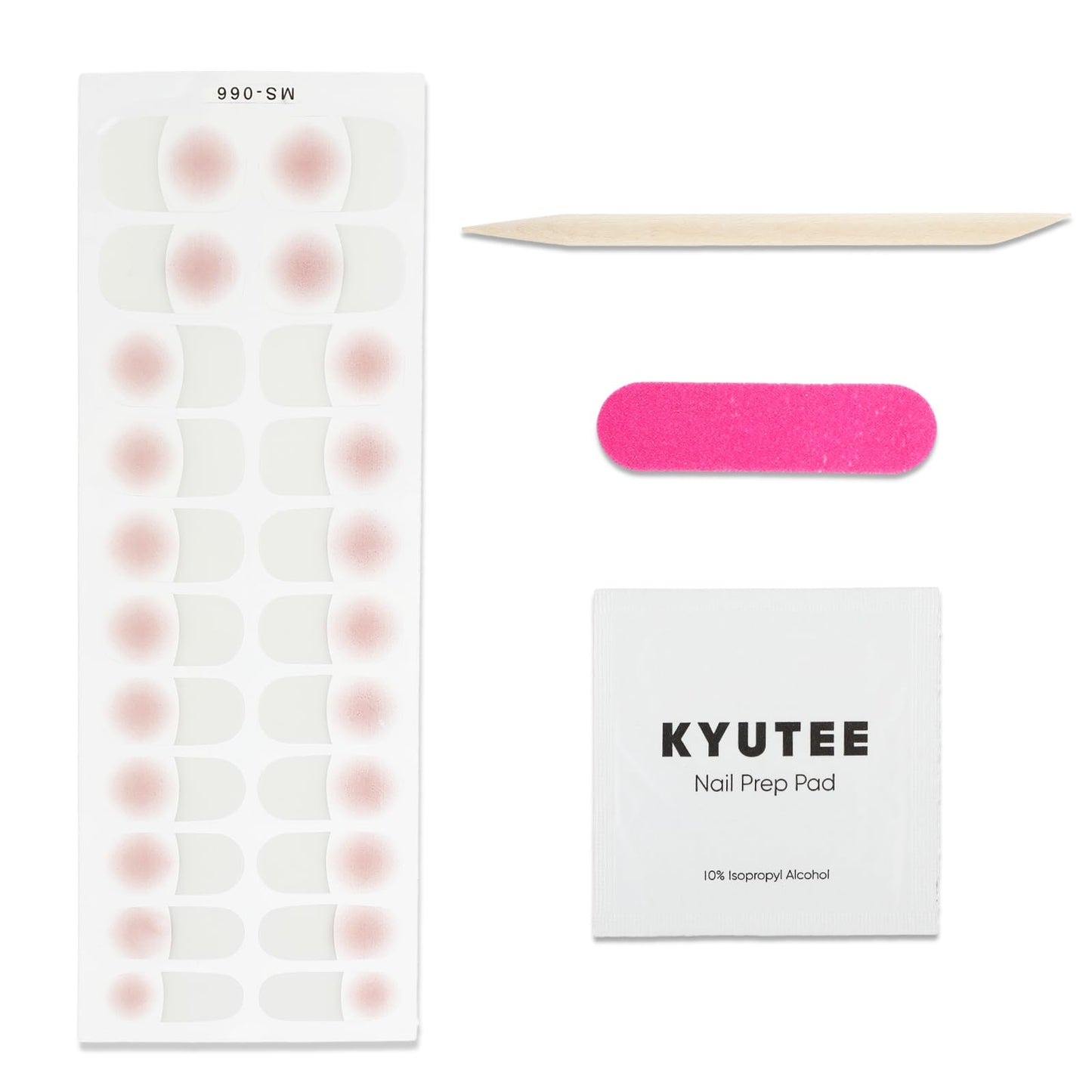 Sibba 22 PCS Gel Nail Stickers, No Bake Gel Nail Stickers, Easy to Use Long Lasting Nail Wraps, White Gel Nail Strip Set Includes Nail File, Wooden Stick & Wet Wipe