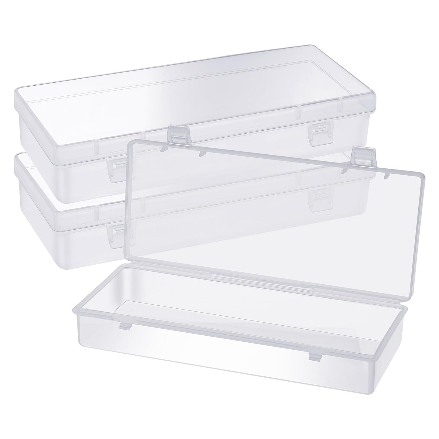 Dimeho 3PCS Rectangular Plastic Storage Containers with Hinged Lids Small Clear Organizer Storage Box for Beads, Jewelry, Diamonds, Small Items, DIY Art Craft Accessory(6.1 × 2.48 × 1.18 Inch)
