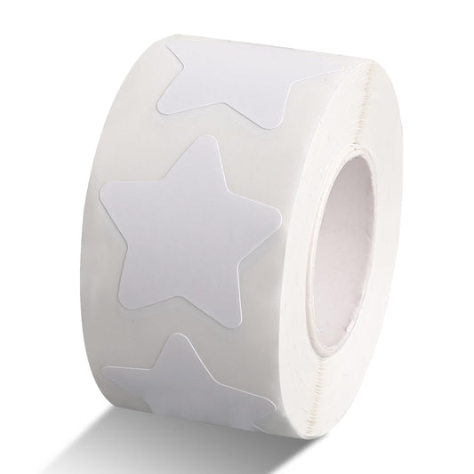 Dimeho 500 Pcs White Star Stickers Roll, 1 Inch Self-Adhesive Small Stars Labels Waterproof Removable Star Shape Stickers for Reward Arts and Crafts Wall Classroom Decals Teacher Business