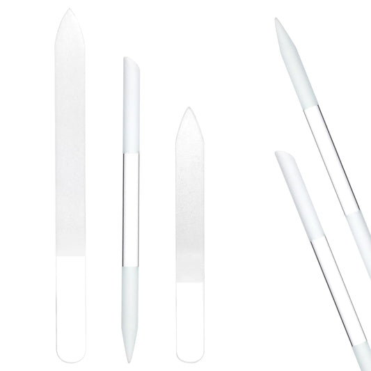 Sibba Glass Nail File Nail Buffer Set 3 Pcs Crystal Double Sided Etched Glass Cuticle Pusher Trimmer Remove Stick Professional Callus Remover Manicure Pedicure Nail Kit Foot Rasp for Women Transparent