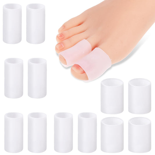 12 Pcs Silicone Toe Sleeves, 2 Size Toe Tubes Bunion Pads Corn Covers Gel Pinky Toe Protector for Rubbing Ingrown Toenails Bunion Blisters Corns Hammer - White