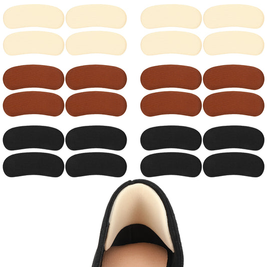 Wanmu 12 Pairs Heel Cushion Pads for Too Big & Loose Shoes, Anti Slip Fillers Grips Liner Inserts, Protectors for Heel Pain, Slipping, Blisters and Rubbing (Apricot, Black, Brown)