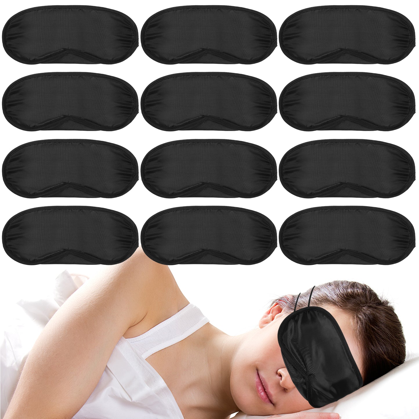 Sleep Mask, 12 PCS Eye Mask for Side Sleeper Soft Breathable Blackout Eye Cover with Adjustable Straps for Travel Blindfold Meditation Nap Women Men Kids Party Supply(with Nose Pad)