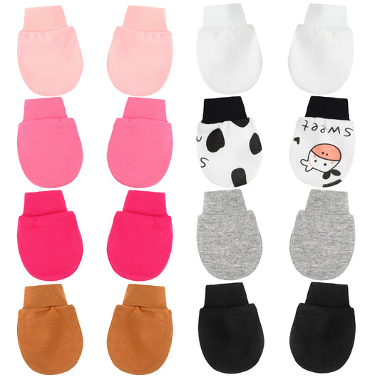 Wanmu 8 Pairs Newborn Infant Toddler Mittens, Elastic Cotton No Scratch Newborn Baby Wrist Gloves for Baby Boy Girl 0-6 Months (8 Colors)
