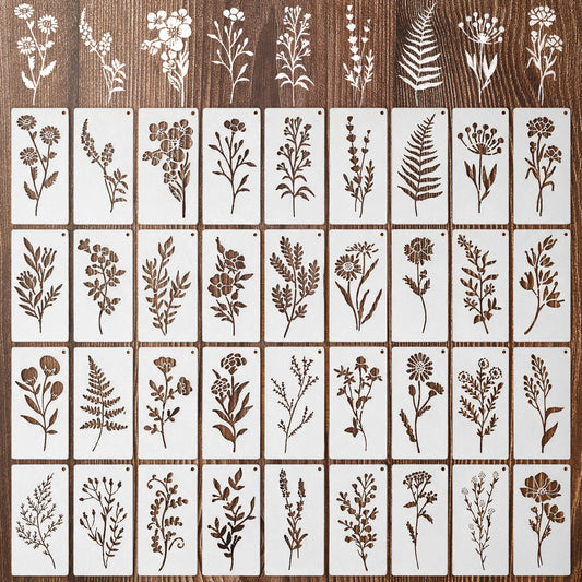 COMNICO 36 Pcs Flower Stencils for Painting on Wood