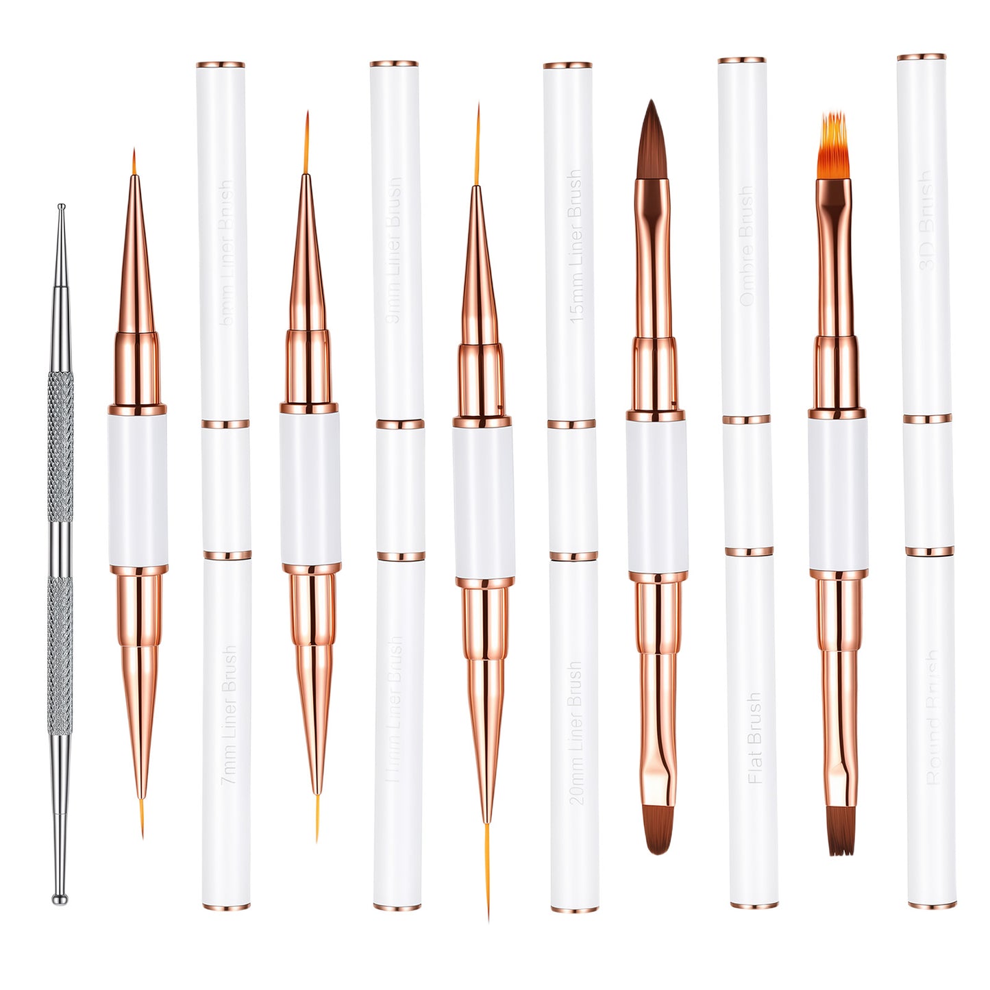 Gjinxi 6pcs Double-Ended Nail Art Brushes Set Professional Nail Liner Details Brush Kits 3D Design Pen Painting Dotting Tools for Long Lines Ombre at Home DIY Manicures Application Salon Beginners