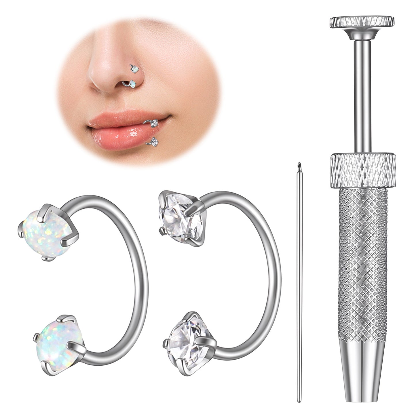 Hpmjz Horse Shoe Nose Rings for Women Stainless Steel Nose Rings Tragus Earring Hoops Labret Lip Piercing Jewelry Cubic Zirconium Corkscrew Nostril Piercing Small Septum Ring for Women Men