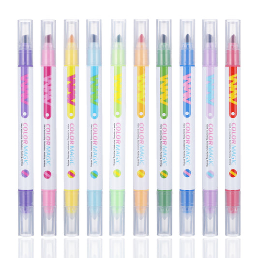 10Pcs Erasable Highlighters Double Tip Highlighters 10 Color Changing Highlighter Pens No Bleeding Highlighter Markers Smooth Writing Book Journaling for Bible Planner Canvas Painting Glass Diy Crafts