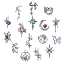 Dimeho 16 Pcs 3D Nail Charms Moon Star Crystal Nail Art Charms for Acrylic Nails Luxury Alloy Rhinestone Nail Decoration Shiny Butterfly Nail Art Supplies Accessories for Women Manicure DIY Crafts