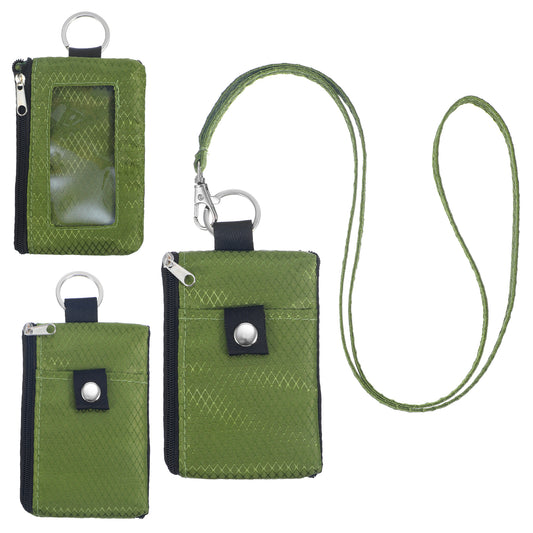 RFID Blocking Small Neck Wallet Water Resistant Zipper ID Case Pouch Travel Neck Wallet with Lanyard Keychain Badge Holder with ID Window for Women Men Boys Girls Cards Coin Daily Use (Olive green)